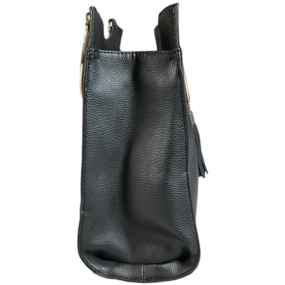 BB Los Angeles Black Tote Bag Gold Ring Handles Tassel Detail Vintage Chic Purse - Picture 4 of 12